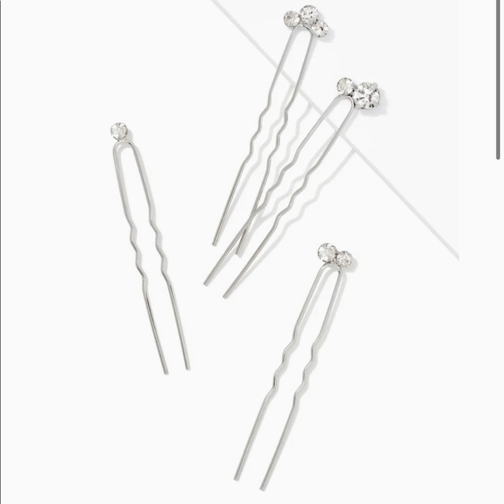 Crystal Hair Pin Set of 4 in Silver